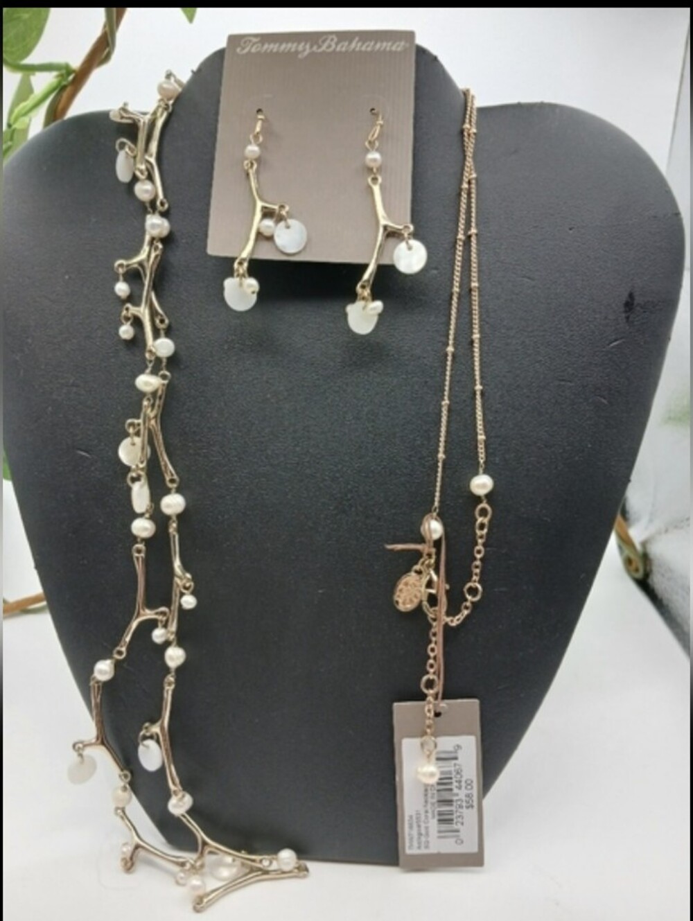 Tommy Bahama Earrings & Necklace Gold White Pearl NWT